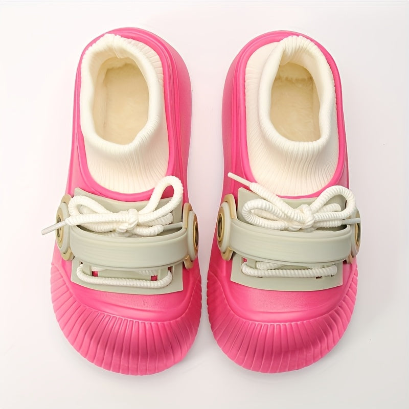 Earphone Flannel Clogs 1 Pair Women's Slip-On EVA Clogs - Solid Color All-Season Winter House Shoes, Casual Style