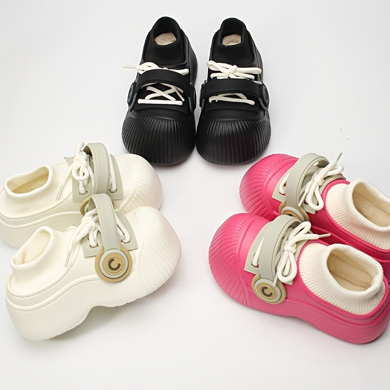 Earphone Flannel Clogs 1 Pair Women's Slip-On EVA Clogs - Solid Color All-Season Winter House Shoes, Casual Style