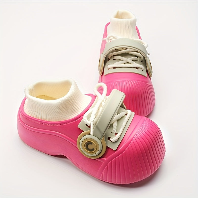 Earphone Flannel Clogs 1 Pair Women's Slip-On EVA Clogs - Solid Color All-Season Winter House Shoes, Casual Style