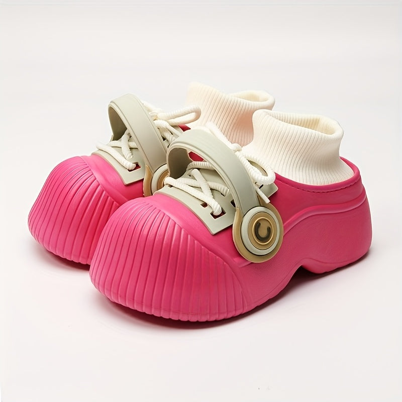 Earphone Flannel Clogs 1 Pair Women's Slip-On EVA Clogs - Solid Color All-Season Winter House Shoes, Casual Style
