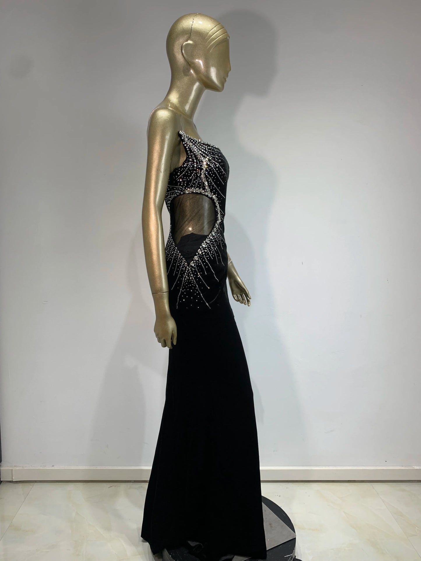 Women Luxury Sexy Velvet Tube Top Flocked Evening Dress, Black Elegant Formal Prom Dress, For Wedding Guest, Graduation, Dinner