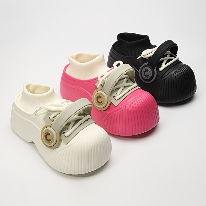 Earphone Flannel Clogs 1 Pair Women's Slip-On EVA Clogs - Solid Color All-Season Winter House Shoes, Casual Style