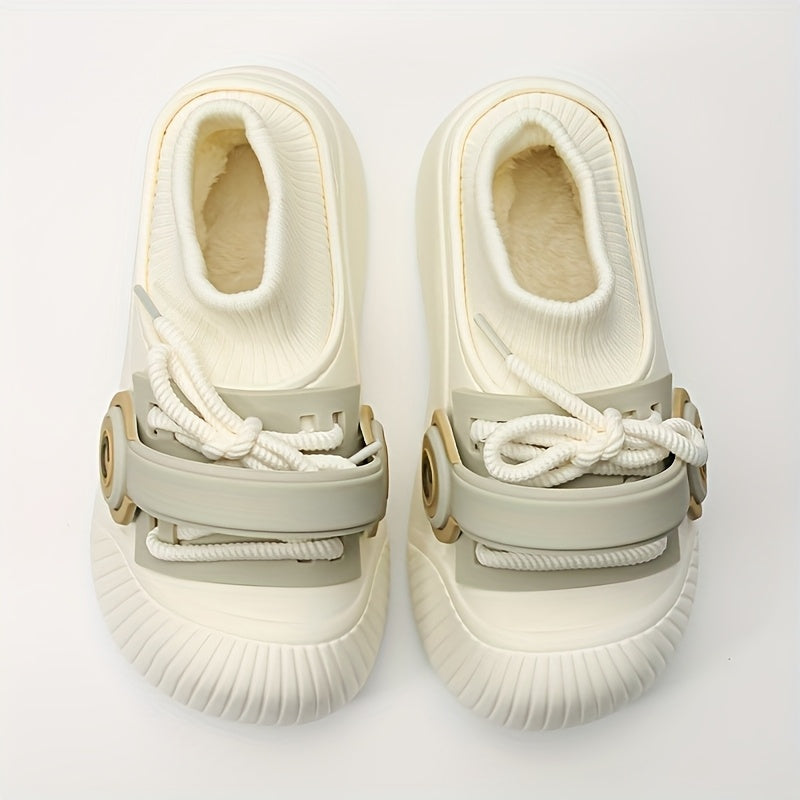Earphone Flannel Clogs 1 Pair Women's Slip-On EVA Clogs - Solid Color All-Season Winter House Shoes, Casual Style