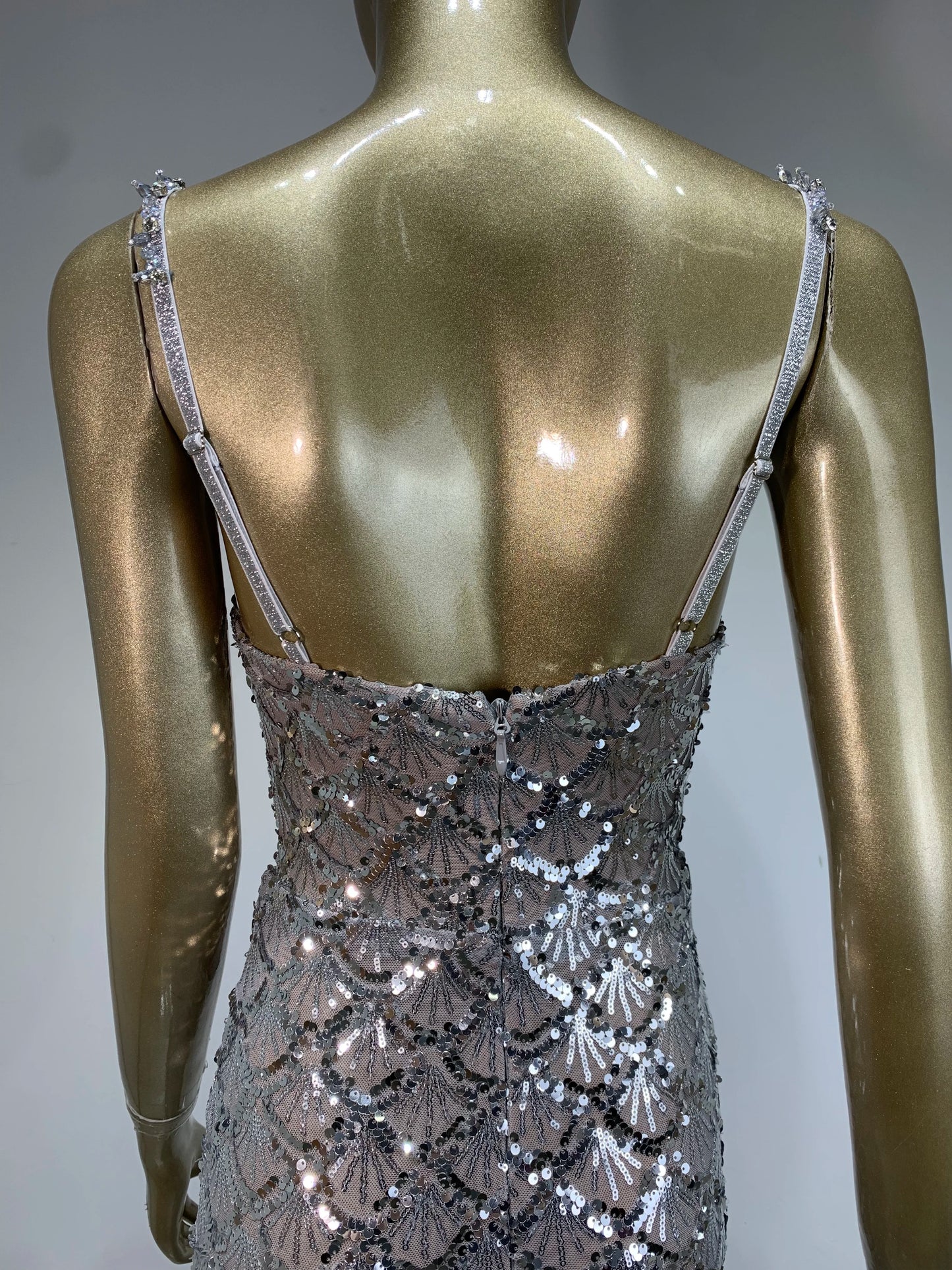 Women Luxury Sexy Deep V Neck Sequins Mesh Sparkly Silver Maxi Long Dress Elegant Party Evening Outfit