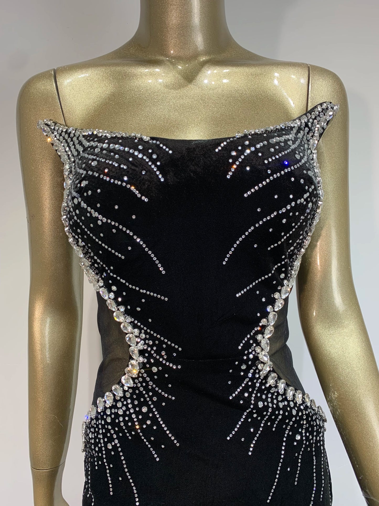 Women Luxury Sexy Velvet Tube Top Flocked Evening Dress, Black Elegant Formal Prom Dress, For Wedding Guest, Graduation, Dinner