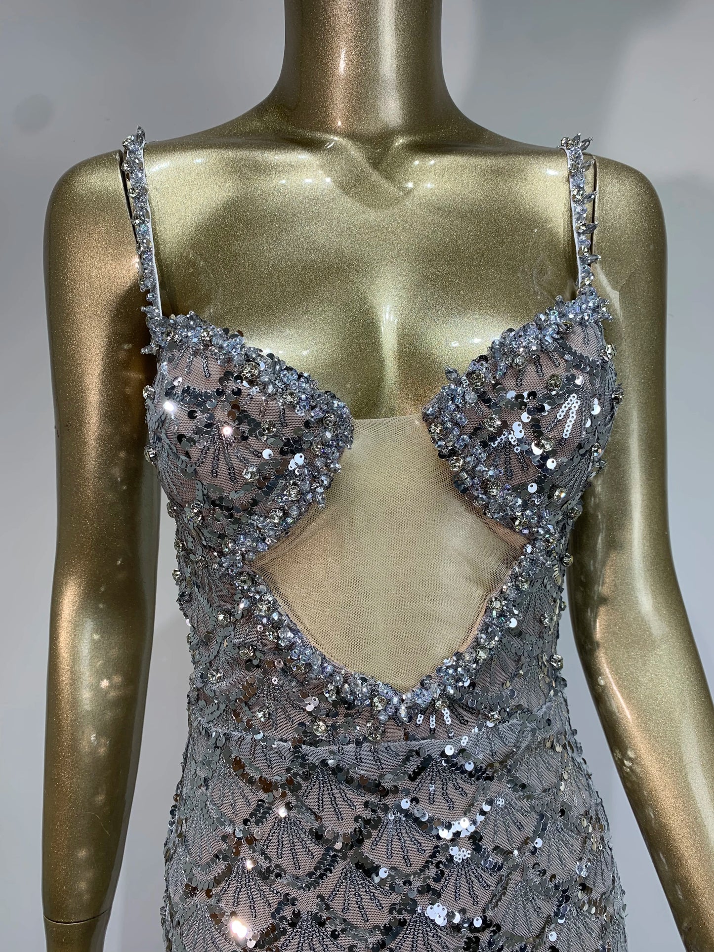 Women Luxury Sexy Deep V Neck Sequins Mesh Sparkly Silver Maxi Long Dress Elegant Party Evening Outfit